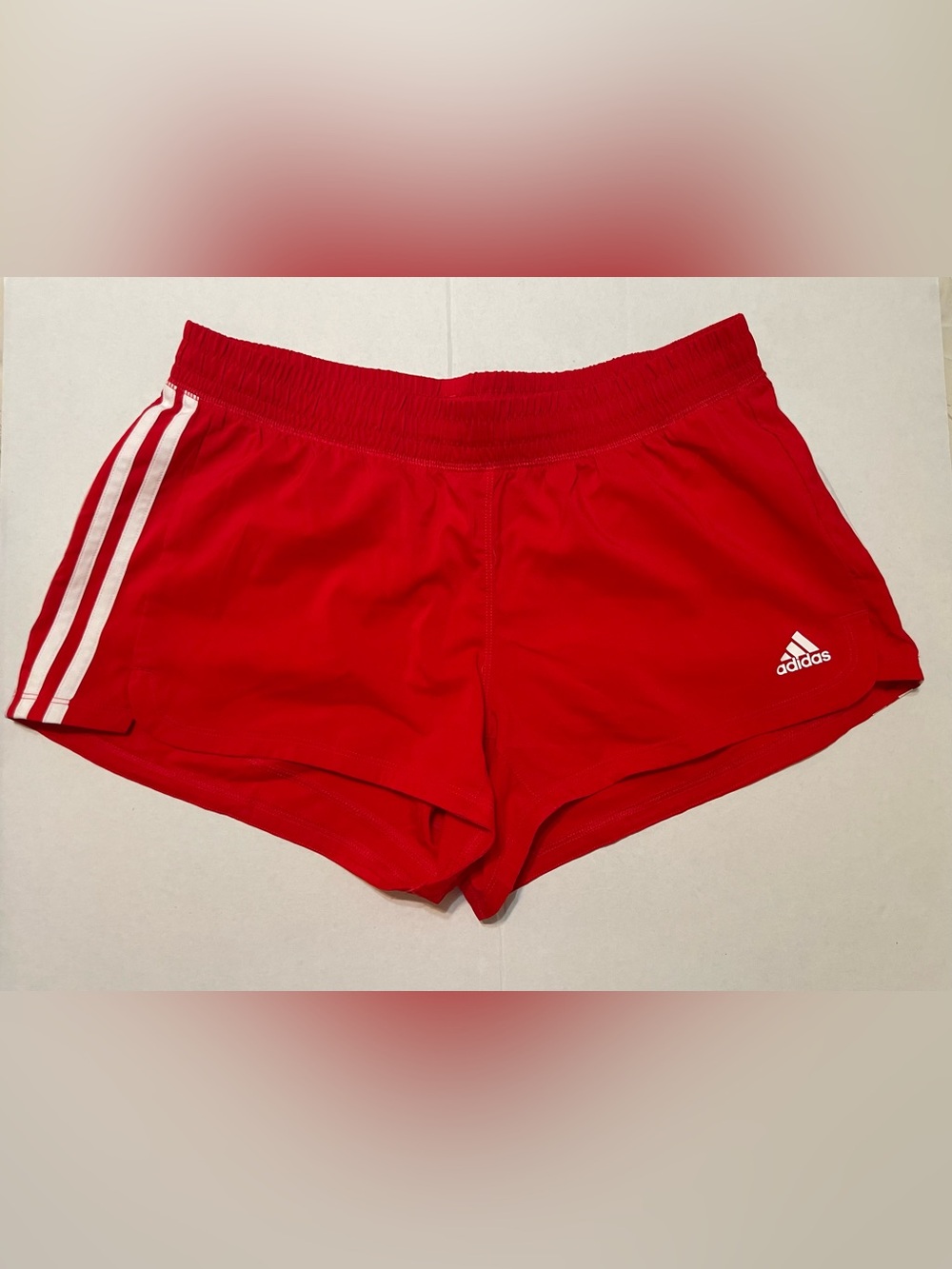 adidas Red Women's Athletic Shorts with White Three Stripes